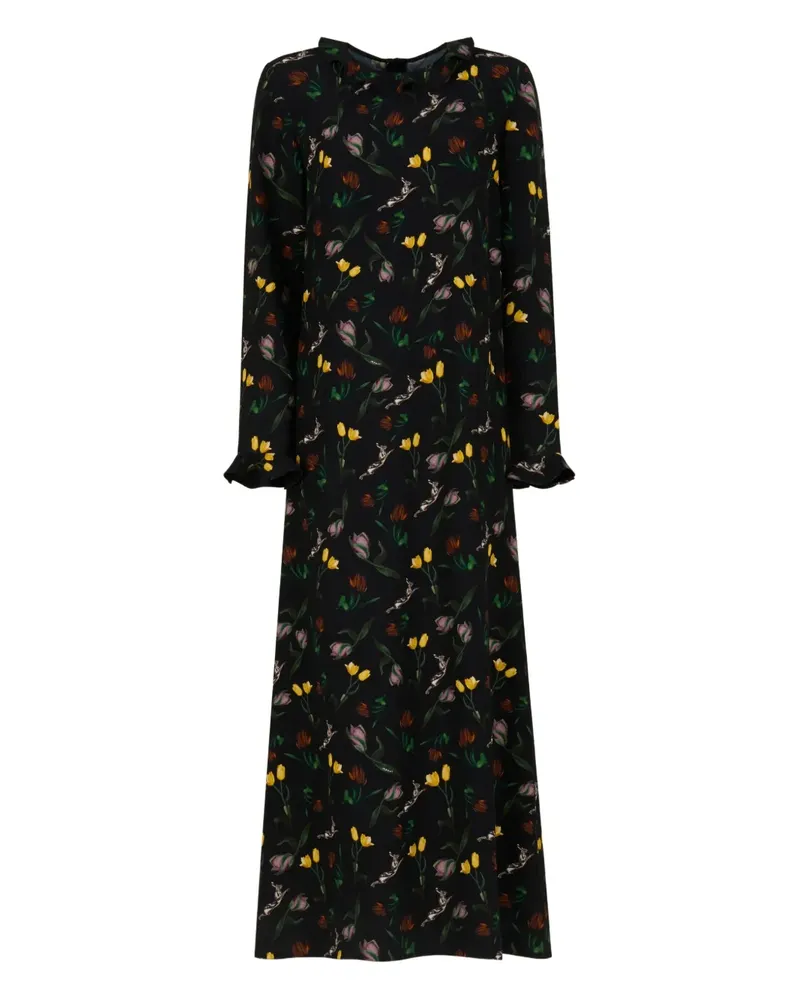 Marni Maxikleid mit Blumen-Print - Schwarz Schwarz