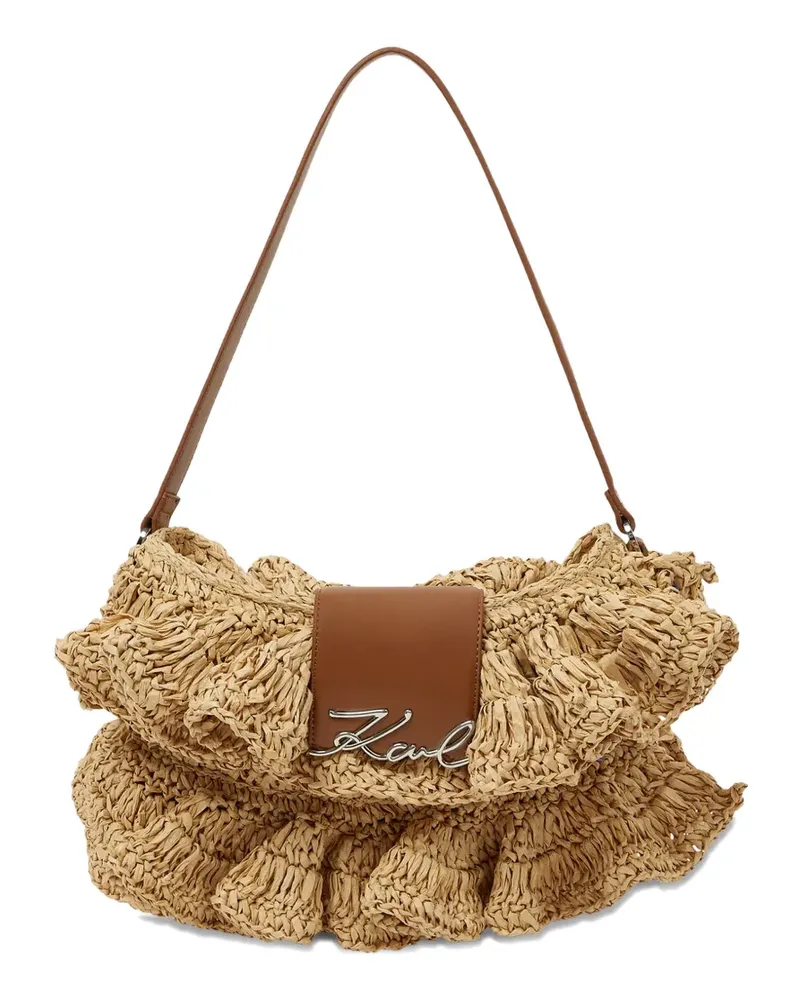 Karl Lagerfeld Schultertasche aus Raffiabast mit Rüschen - Nude Nude