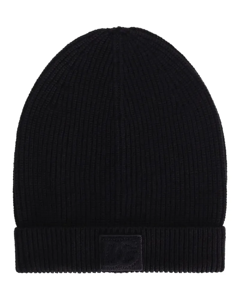 Dolce & Gabbana Gerippte Beanie mit Logo-Schild - Blau Blau