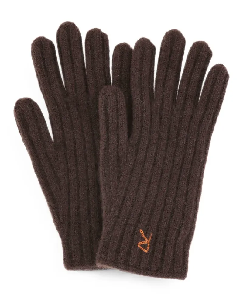 RUSLAN BAGINSKIY ribbed-knit logo-embroidered cashmere gloves - Braun Braun