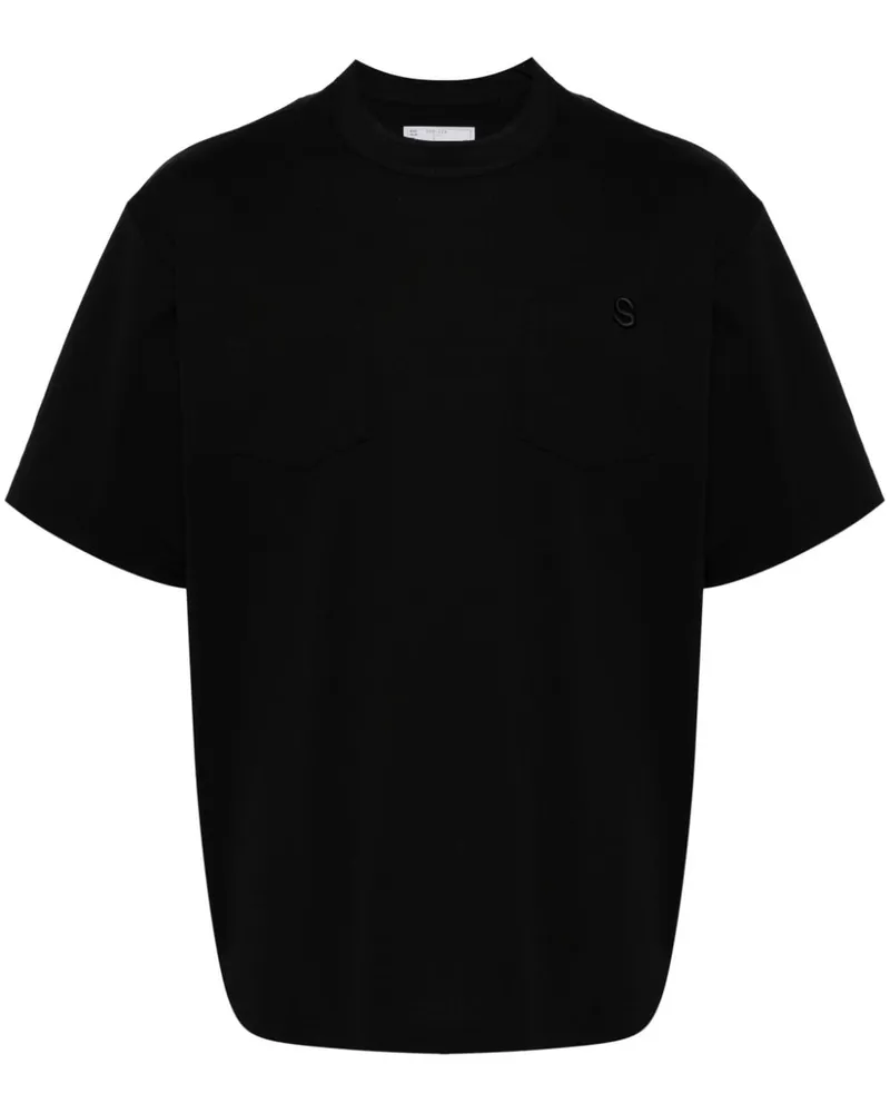 Sacai T-Shirt mit Logo-Stickerei Schwarz