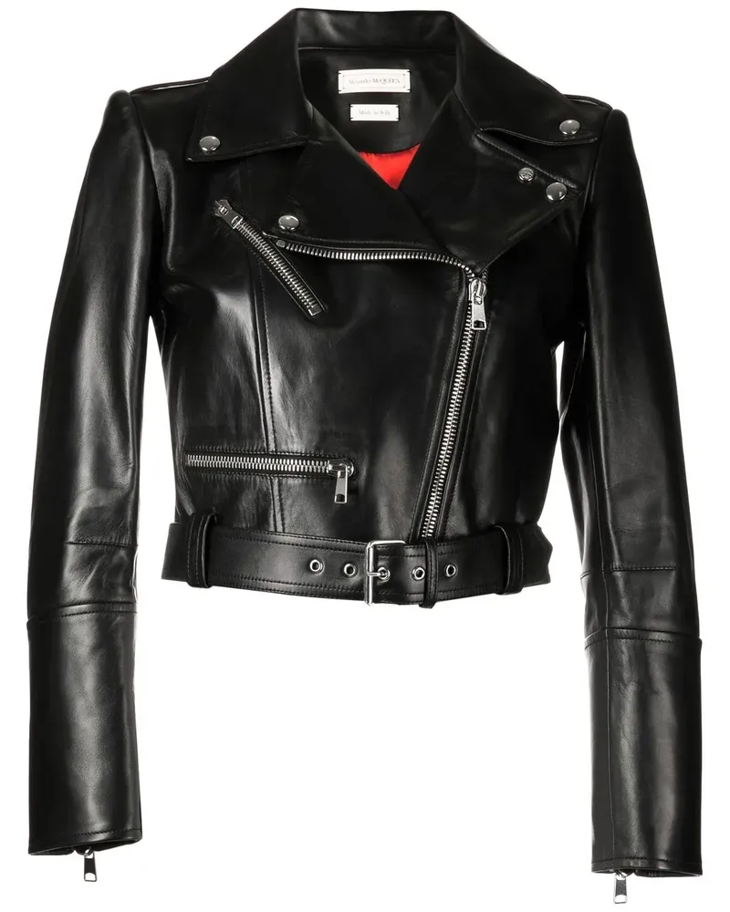 Alexander McQueen Cropped-Jacke aus Leder - Schwarz Schwarz