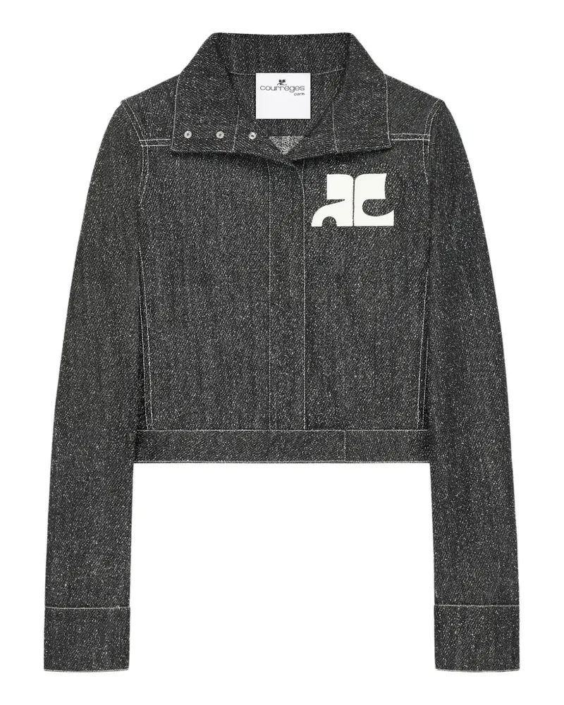 Courrèges logo-patch denim jacket - Schwarz Schwarz
