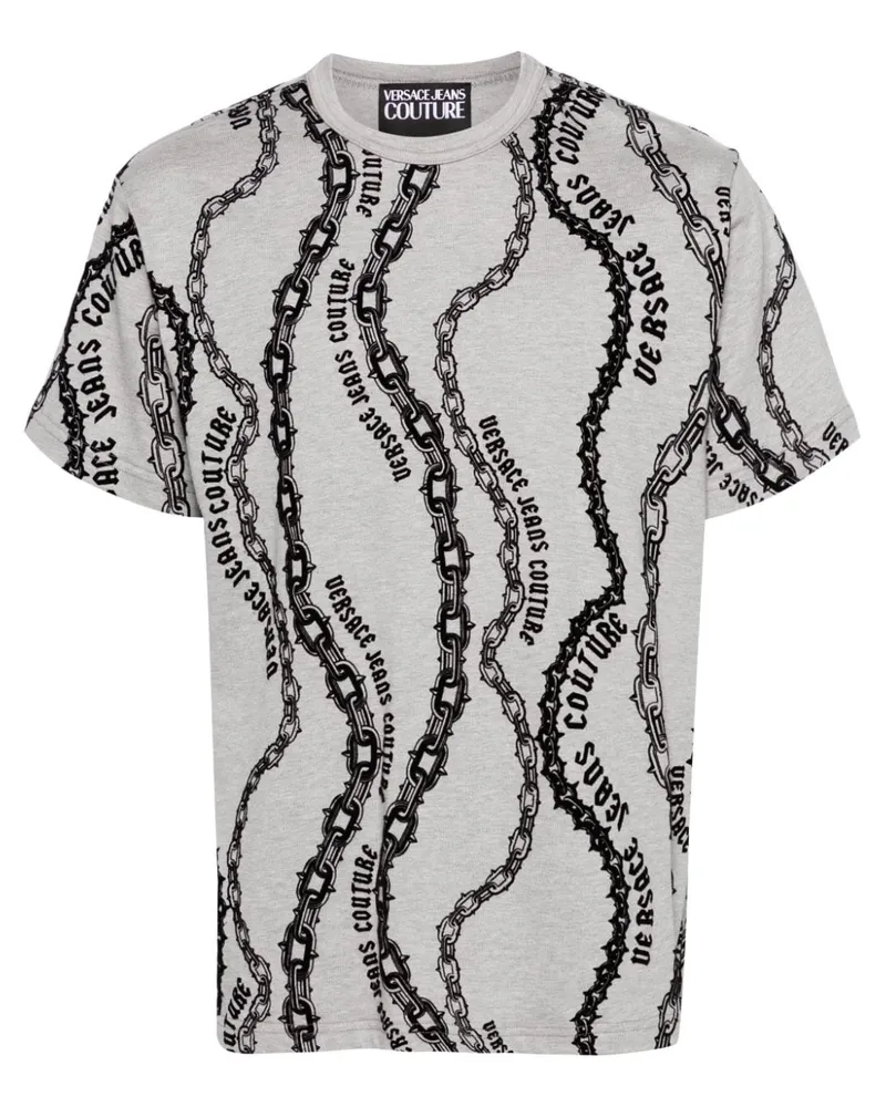 Versace Jeans T-Shirt mit geflocktem Print Grau