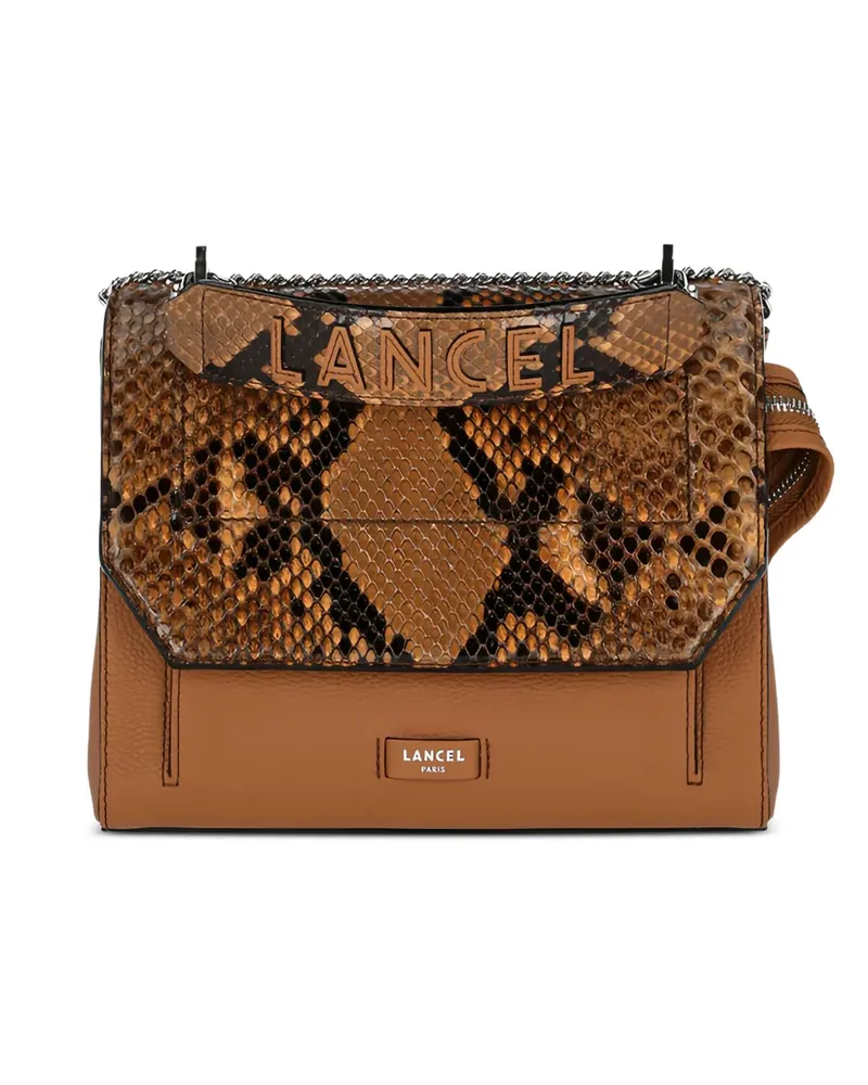 Lancel Ninon Umhängetasche mit Klappe aus Pythonleder - Nude Nude
