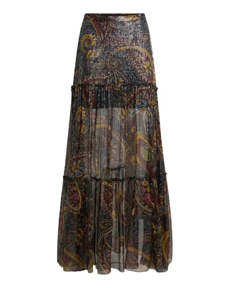 Etro silk maxi skirt with striped floral Paisley motif - Schwarz Schwarz