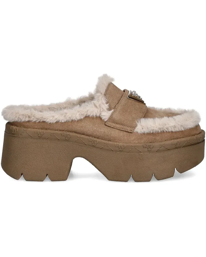 Guess 70mm faux fur-trim mules - Braun Braun
