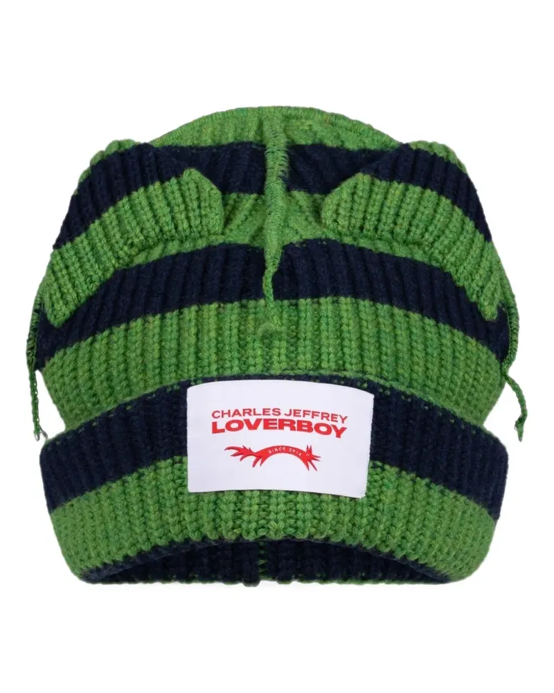 Charles Jeffrey Loverboy Gestreifte Supersize Chuncky Ears Beanie - Grün Grün