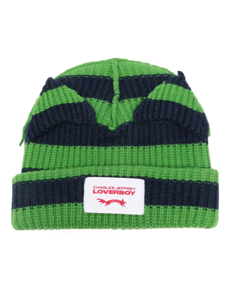 Charles Jeffrey Loverboy Supersized Chuncky Ears striped beanie - Grün Grün