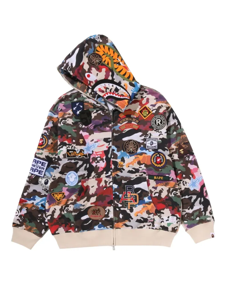 BAPE Hybrid Camo Shark Hoodie mit Patch - Braun Braun