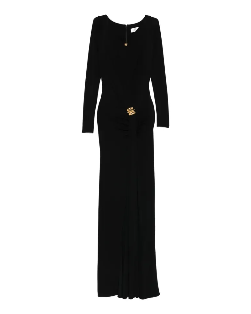 Elisabetta Franchi gold-tone brooch maxi dress - Schwarz Schwarz