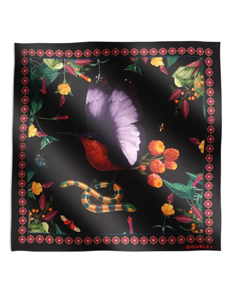 La DoubleJ floral border bird scarf - Schwarz Schwarz