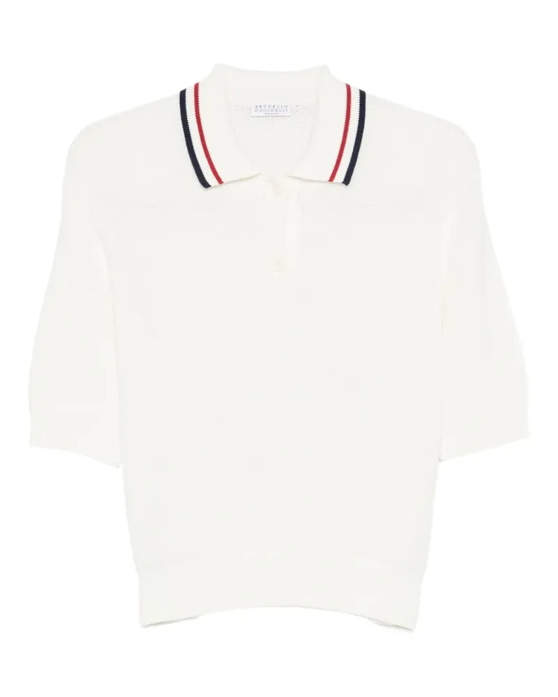 Brunello Cucinelli striped-collar polo top - Weiß Weiß