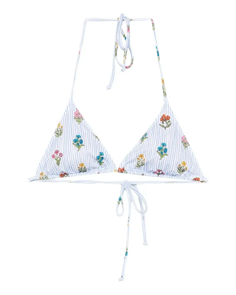 MC2 Saint Barth Leah floral-print striped bikini top - Weiß Weiß