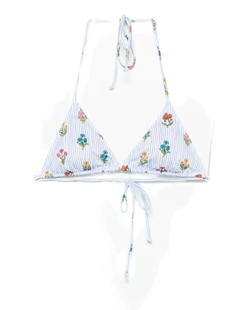 MC2 Saint Barth Leah floral-print striped bikini top - Weiß Weiß
