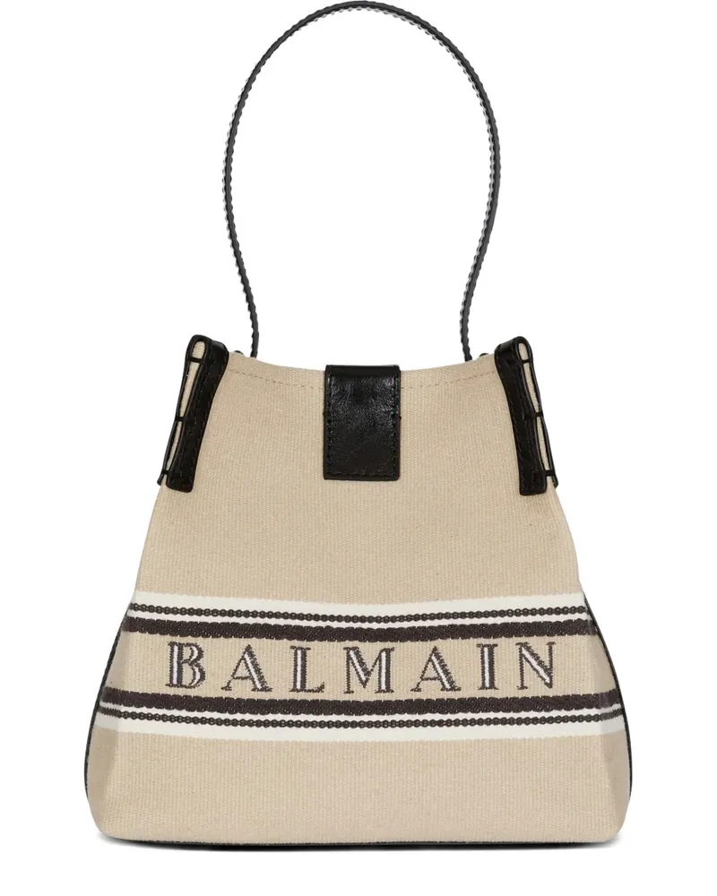 Balmain Release striped-detail bucket bag - Nude Nude