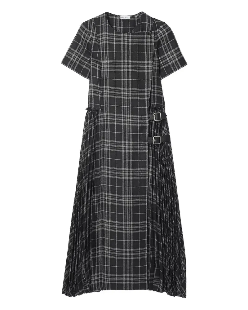 Burberry buckle pleated check-print dress - Schwarz Schwarz