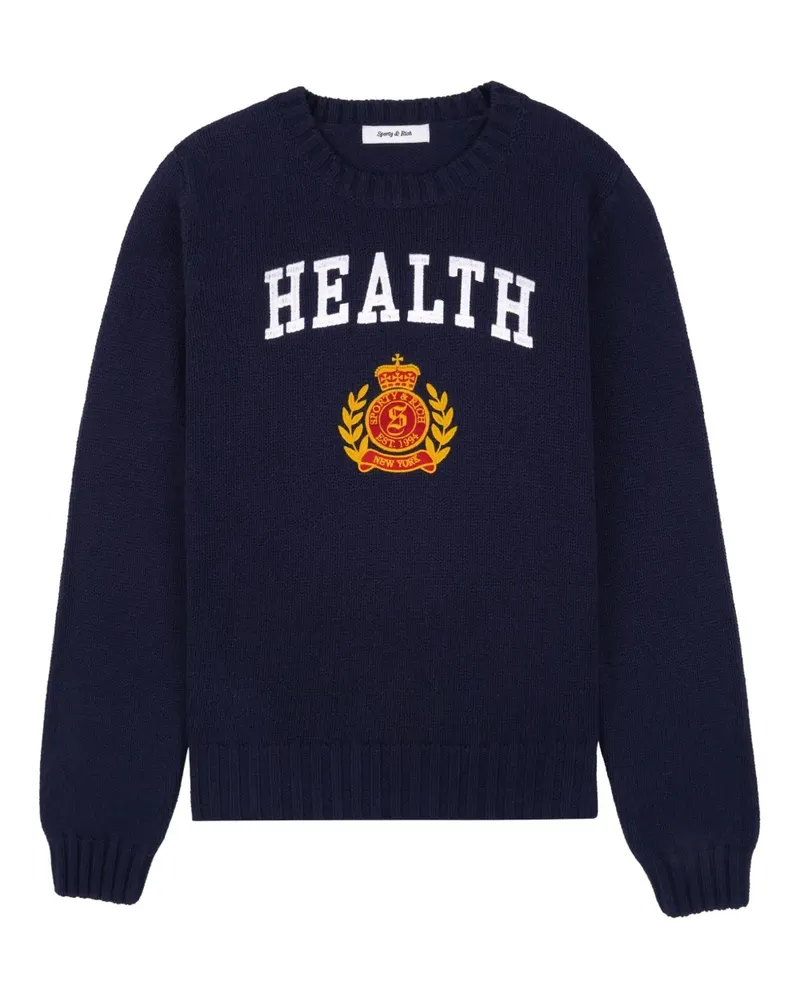 SPORTY & RICH Intarsien-Pullover mit Slogan - Blau Blau