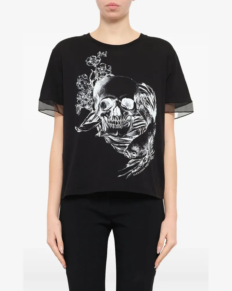 Alexander McQueen Semi-transparentes T-Shirt mit Fish Skull-Print - Schwarz Schwarz