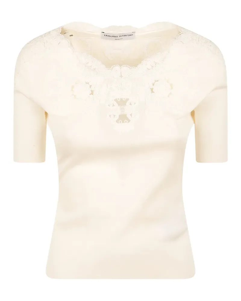 Ermanno Scervino lace-panelled short-sleeve top - Nude Nude