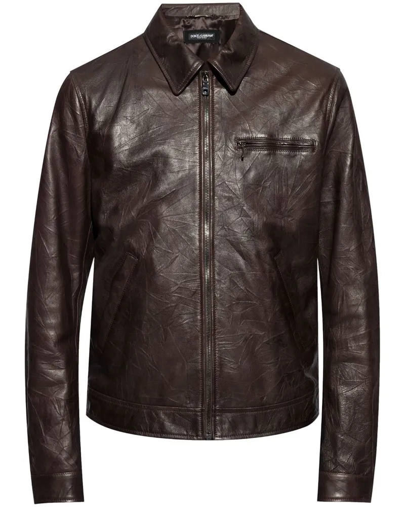 Dolce & Gabbana Lederjacke mit Reißverschluss - Braun Braun