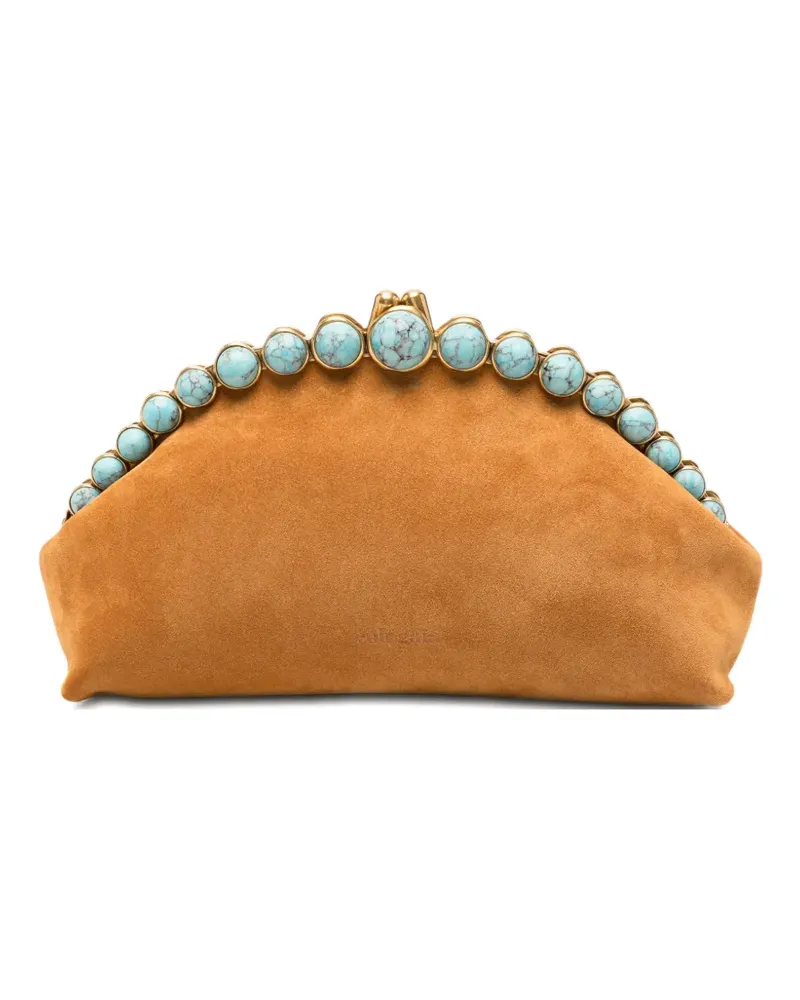 Cult Gaia Una stone-embellished suede clutch bag - Nude Nude