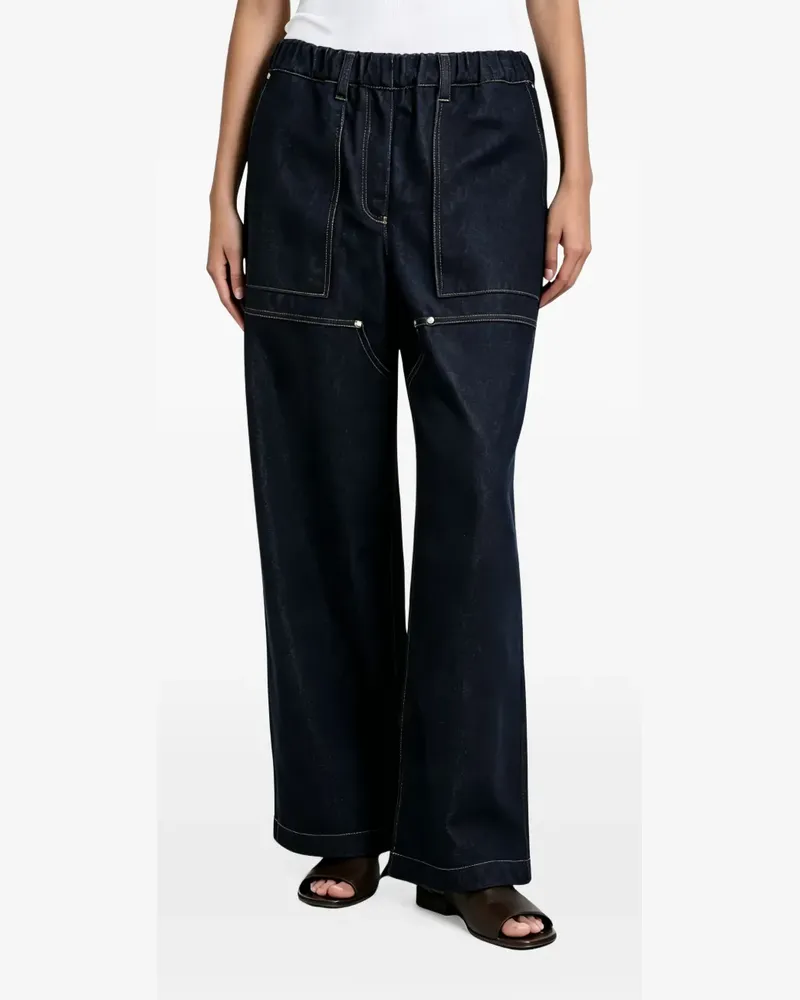 Brunello Cucinelli elasticated-waistband contrast-stitched jeans - Blau Blau