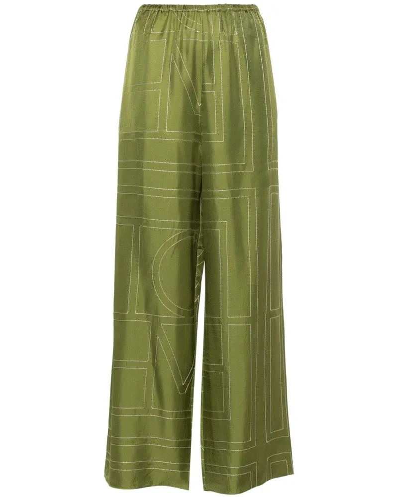 Totême Gerade Seidenhose mit Monogramm - Grün Grün