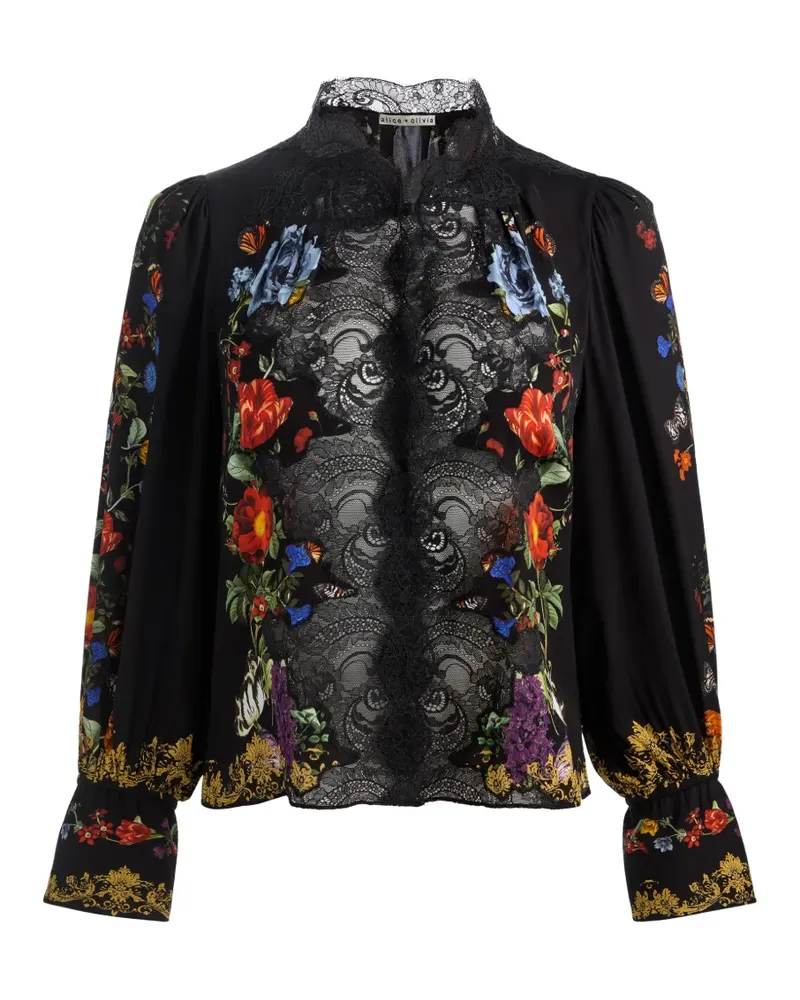 Alice + Olivia Marion Bluse mit Spitzeneinsatz - Schwarz Schwarz