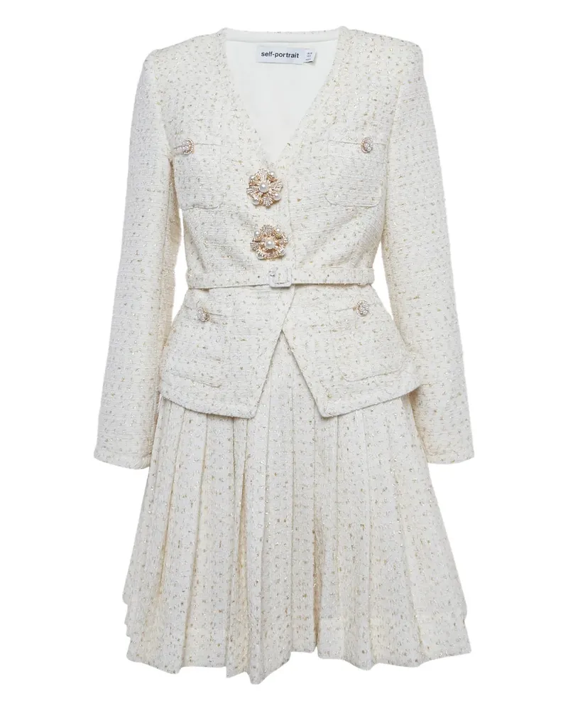 Self-Portrait buttoned jacket mini dress - Nude Nude