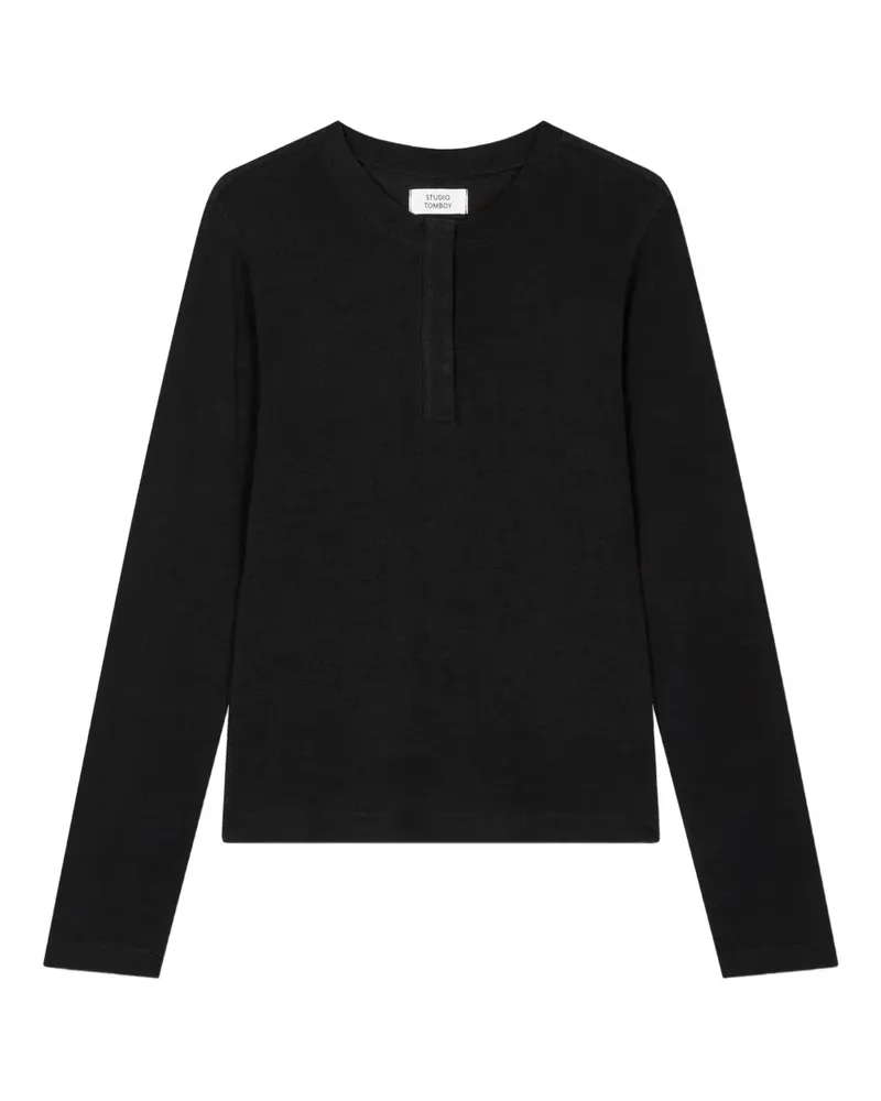 STUDIO TOMBOY Klassisches Henley-Hemd - Schwarz Schwarz