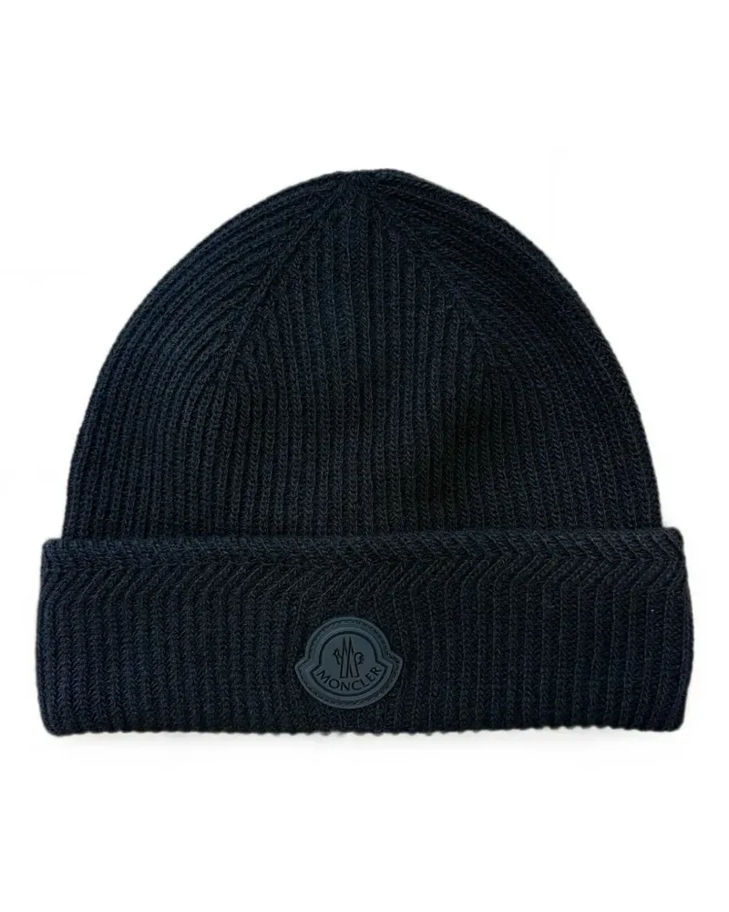 Moncler logo-patch ribbed beanie hat - Schwarz Schwarz