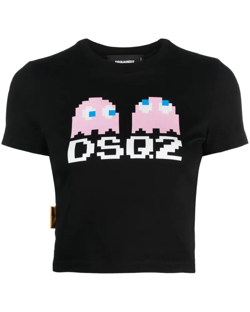 Dsquared2 x Pac-Man Cropped-T-Shirt mit Print - Schwarz Schwarz