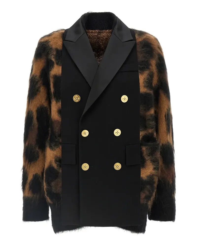 Sacai double-breasted leopard-print cardigan - Schwarz Schwarz