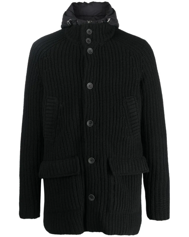 Herno Gestrickte Kapuzenjacke - Schwarz Schwarz