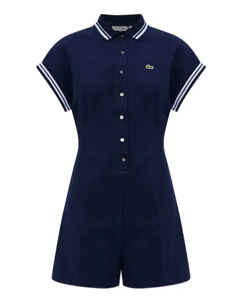 Lacoste logo-patch striped-trim playsuit - Blau Blau