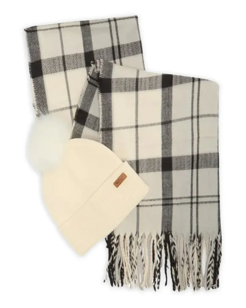 Barbour Kariertes Schal-Set mit Fransen - Nude Nude