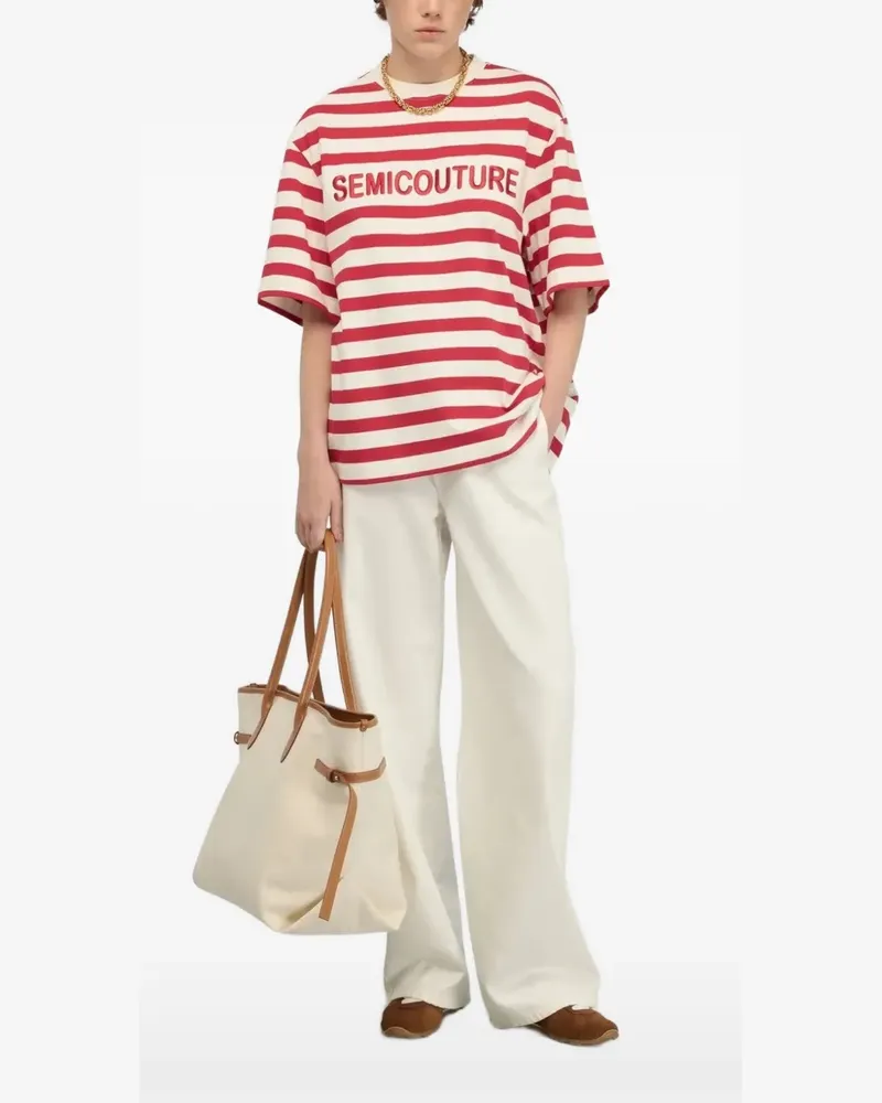 Semicouture Costanza striped logo-print T-shirt - Weiß Weiß