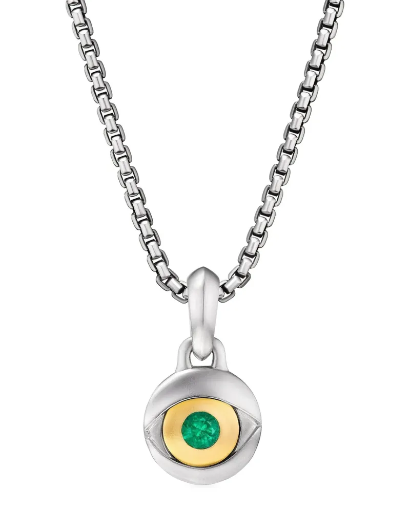 David Yurman Evil Eye Amulett aus Sterlingsilber mit Smaragd 14,5mm Silber