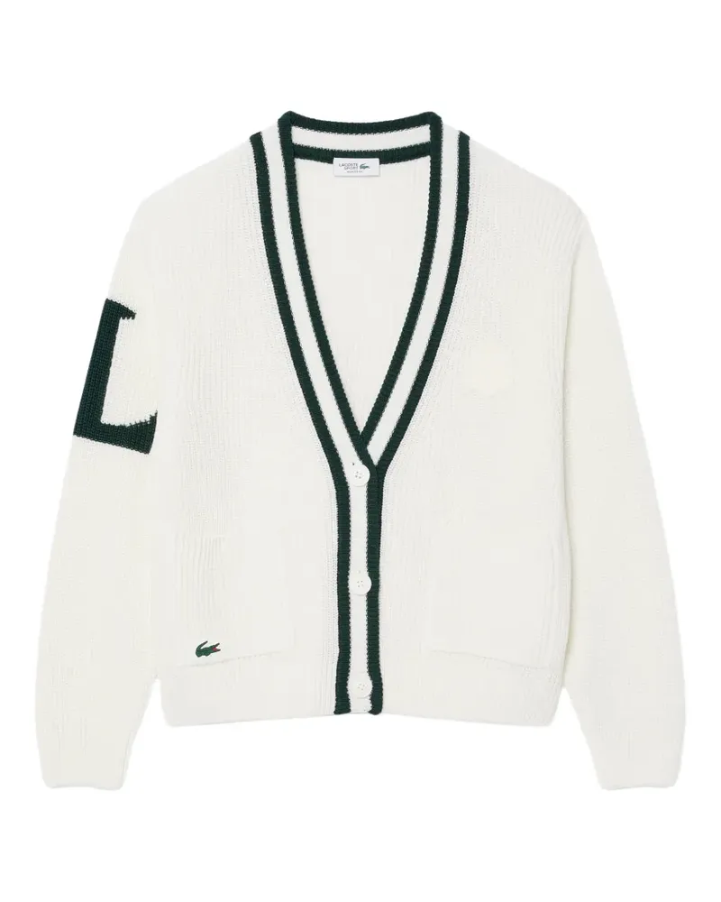 Lacoste badge-accent striped-trim cardigan - Weiß Weiß