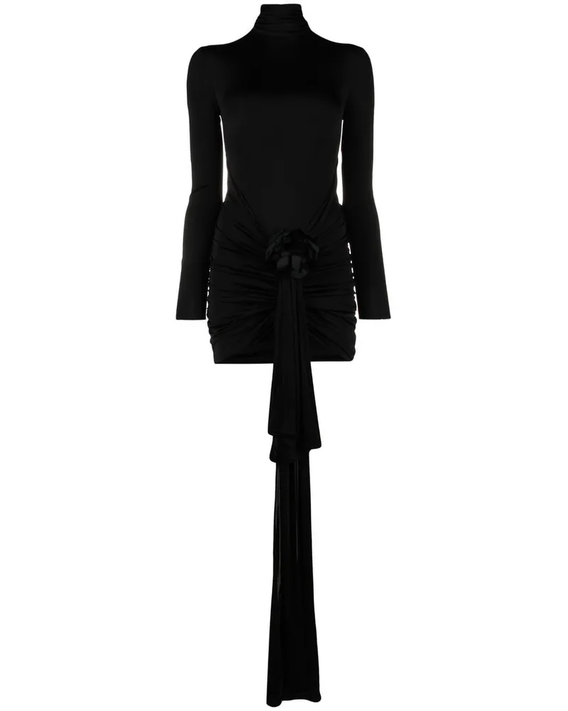 Saint Laurent Minikleid mit Rosenapplikation - Schwarz Schwarz