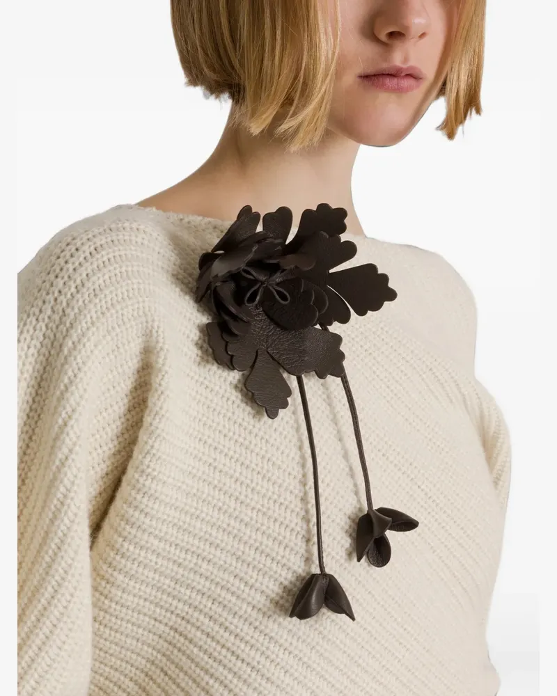Alberta Ferretti Brosche aus Leder mit Blumenmotiv - Braun Braun
