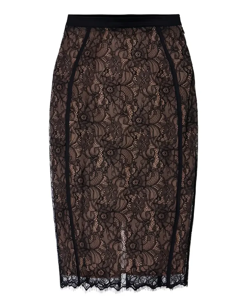 Elisabetta Franchi floral-lace satin-trim skirt - Schwarz Schwarz