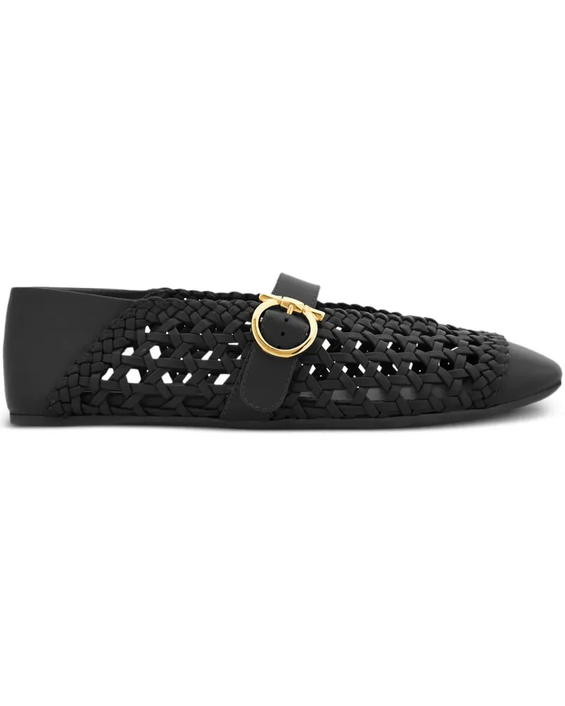 Ferragamo braided Gancini-buckle ballet flats - Schwarz Schwarz