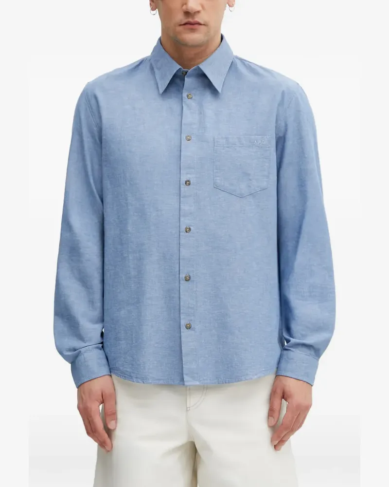 A.P.C. logo-embroidered chest-pocket shirt - Blau Blau
