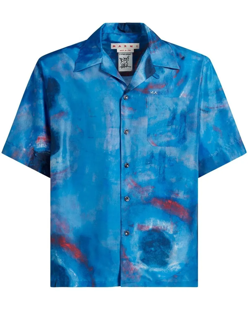 Marni Seidenhemd mit Malerei-Print - Blau Blau