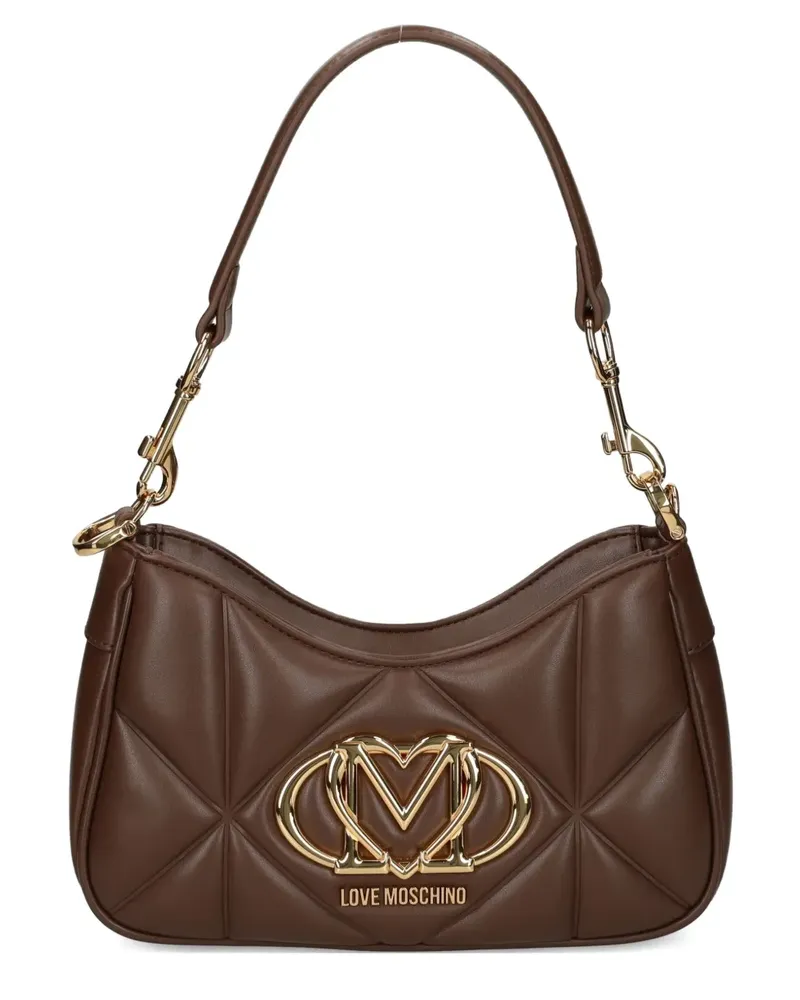 Moschino Kleine Schultertasche mit Logo-Schild - Braun Braun