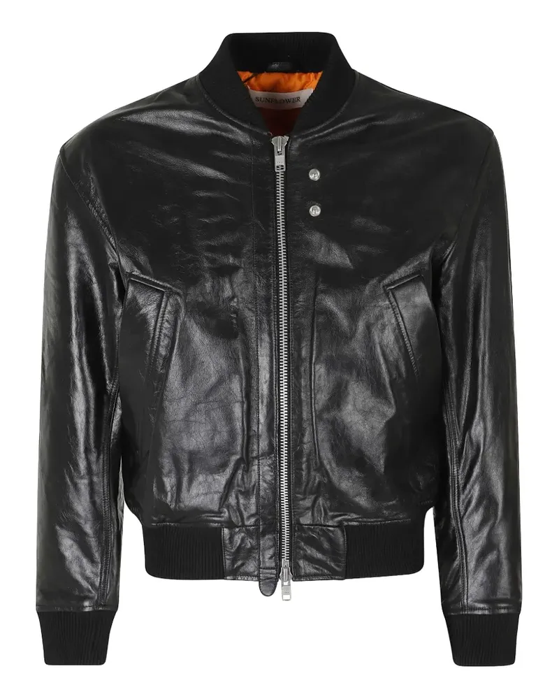 Sunflower Lederjacke mit gerippten Bündchen - Schwarz Schwarz
