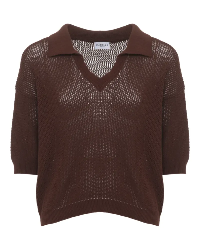 MARELLA MLSLEMBI open-knit V-neck jumper - Braun Braun
