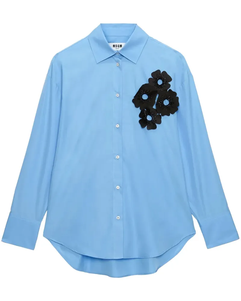 MSGM Hemd mit Blumenapplikation - Blau Blau